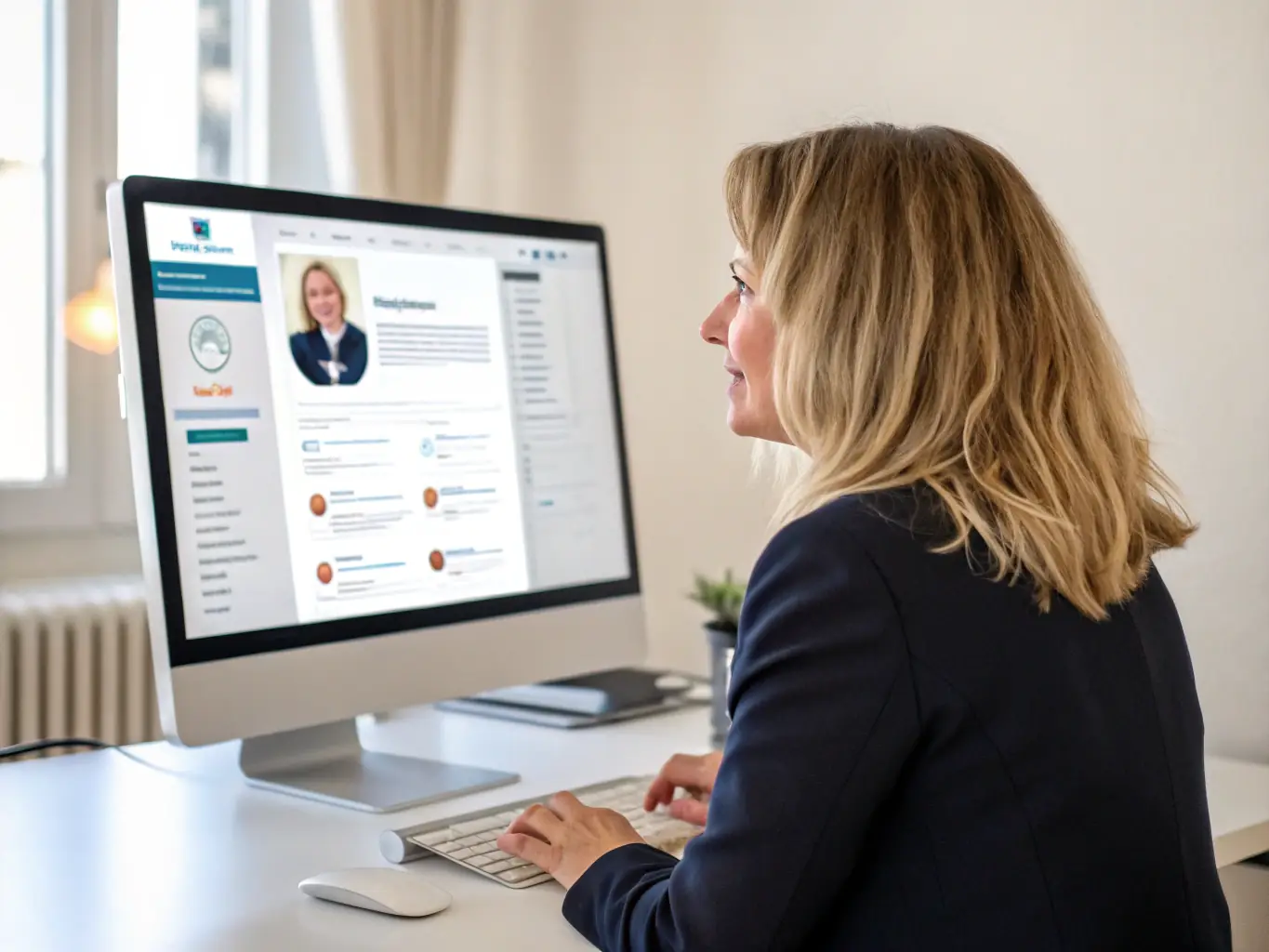 A professional headshot of a person working on a LinkedIn marketing strategy on a laptop, with the LinkedIn logo visible in the corner of the screen. The image should convey professionalism and business acumen, highlighting the agency's expertise in LinkedIn marketing.