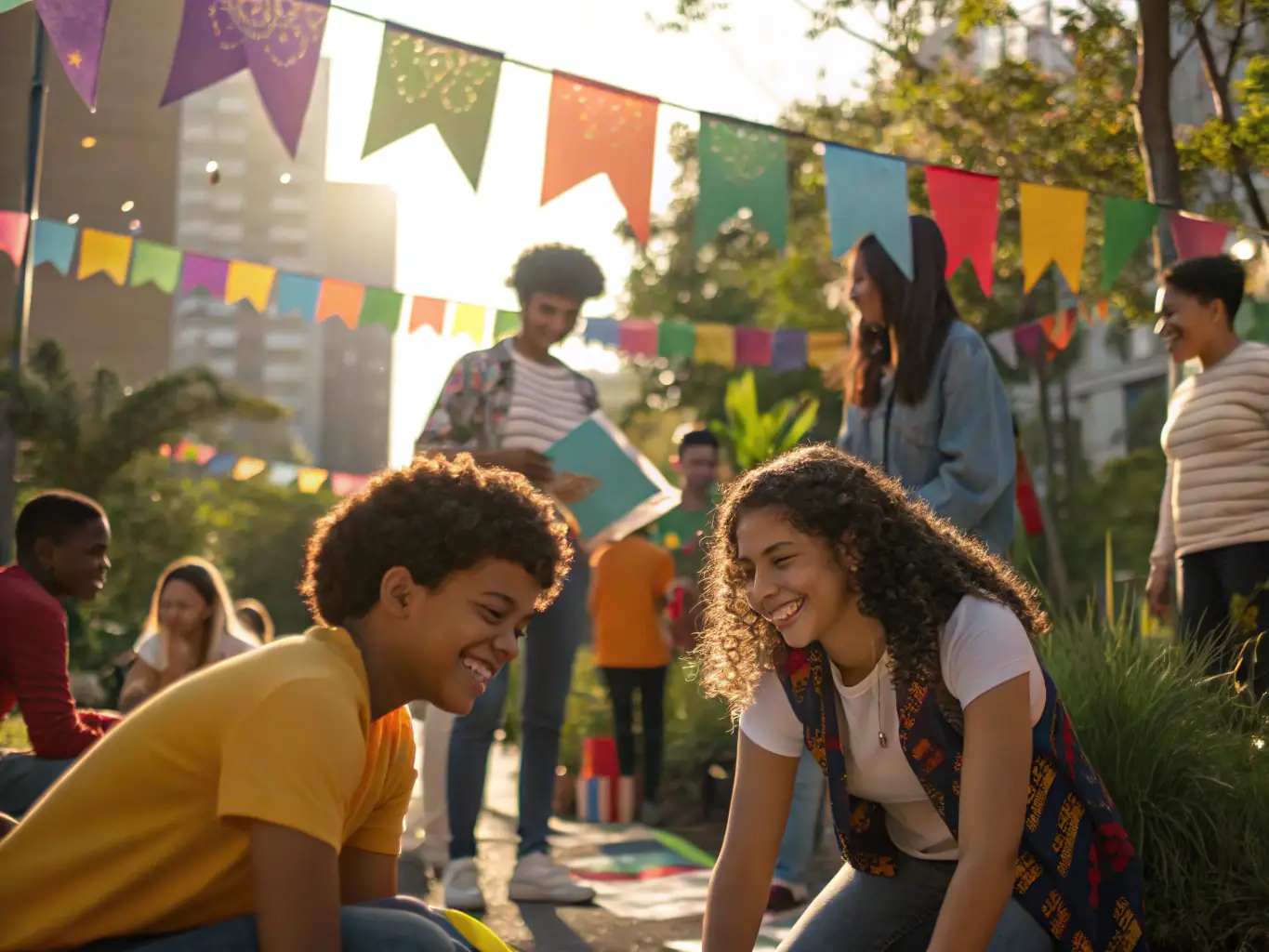A vibrant image showcasing a diverse group of people interacting at a local Tampa Bay community event, with subtle NearNet Local branding in the background, symbolizing community engagement.